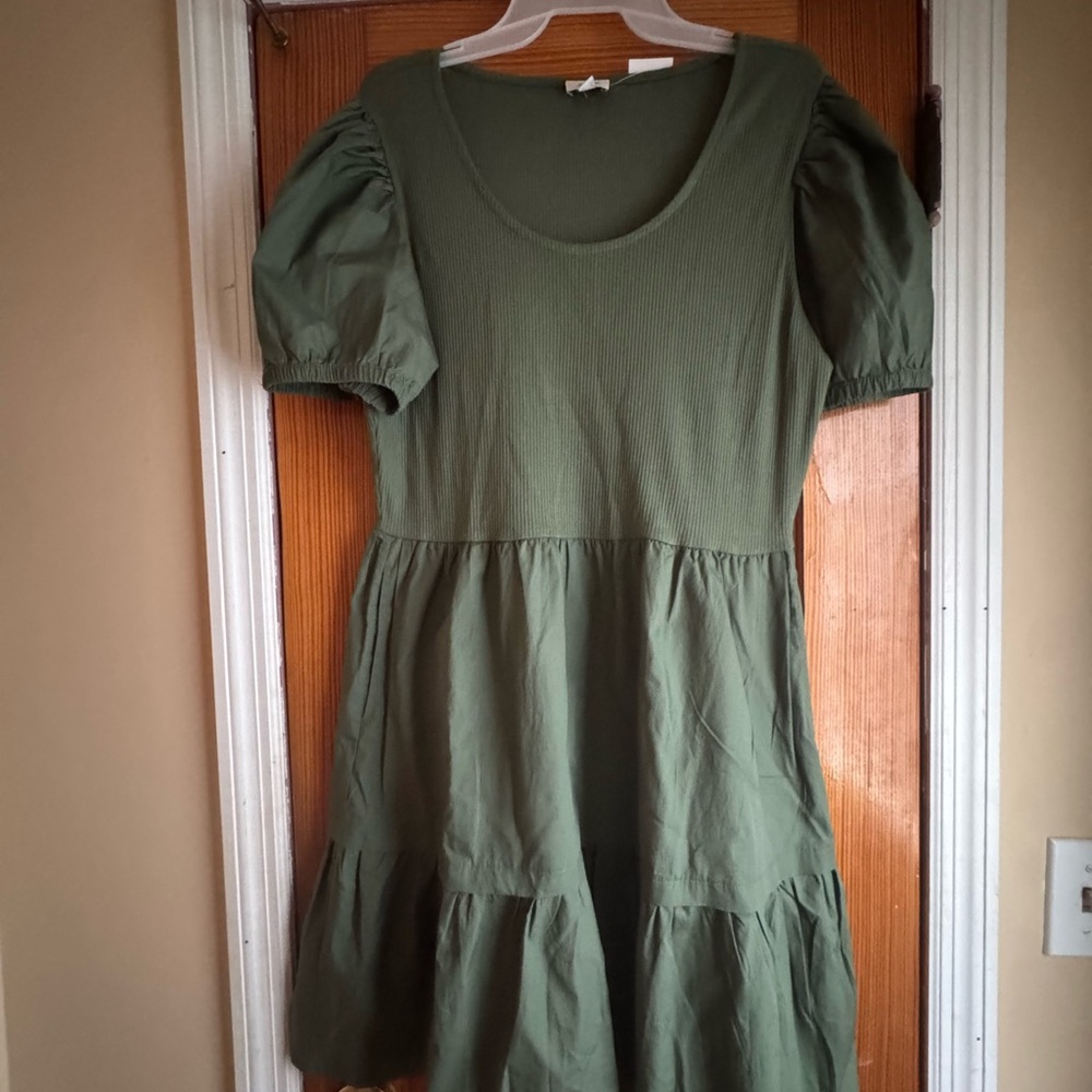J. Crew Factory Olive Puff Sleeve Mini Dress